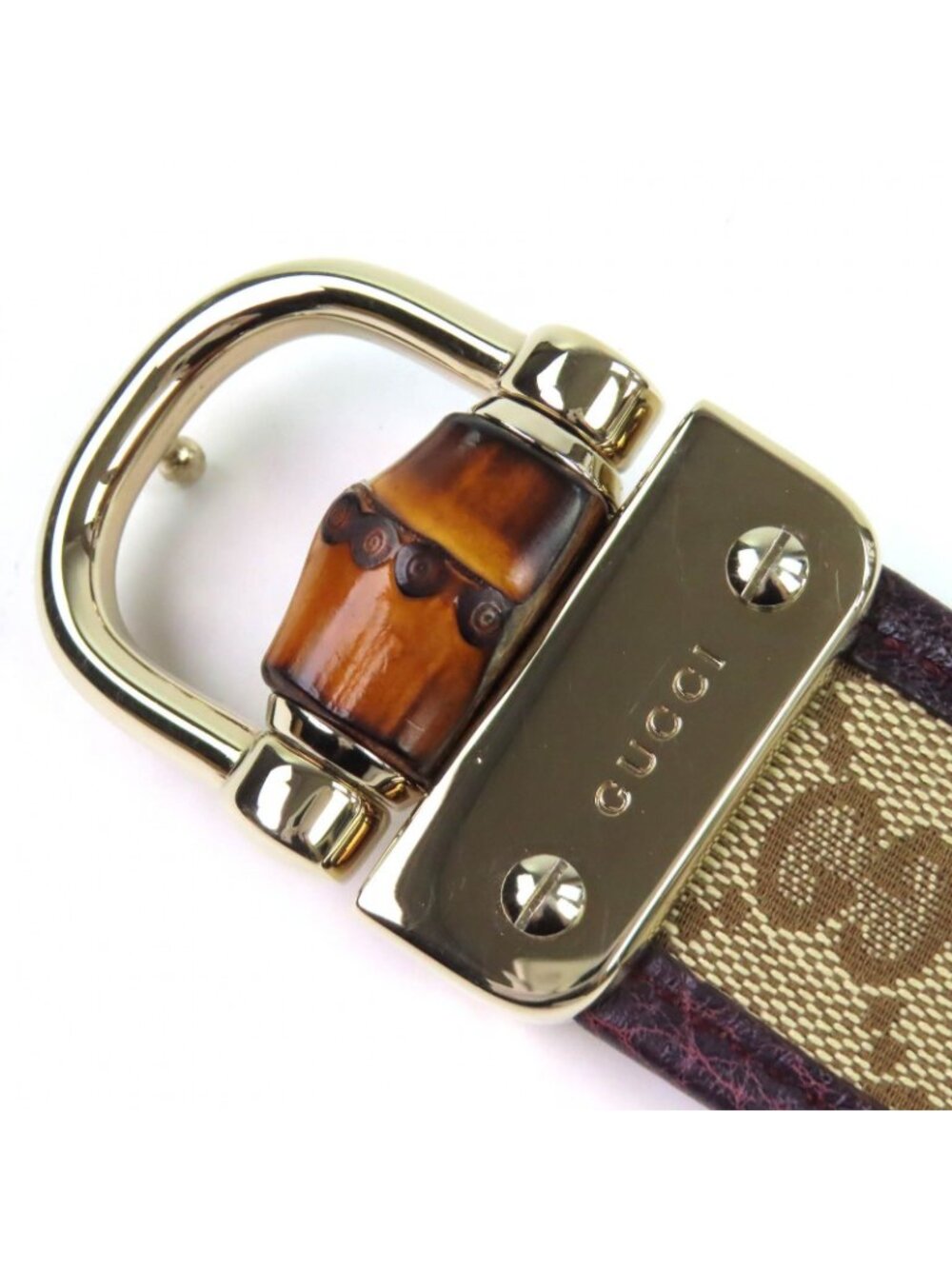 Gucci Bamboo Leather GG Canvas Belt Beige Brown - Picture 2 of 7